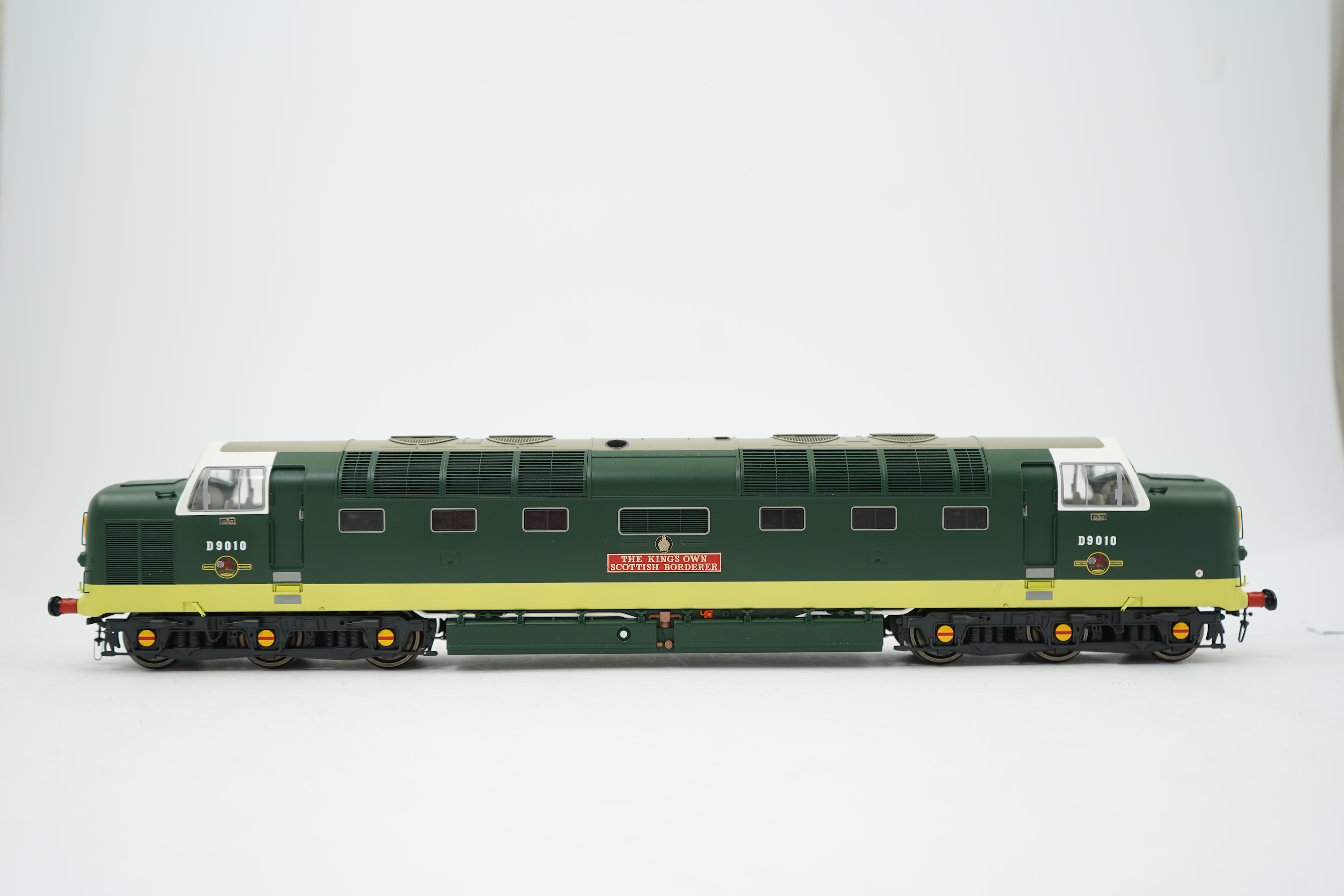 An 0 Gauge Heljan model of BR Class 55 Deltic, The King’s Own Scottish Border D9010 Co-Co diesel locomotive, powered for two rail operation, with original box and operating leaflet.